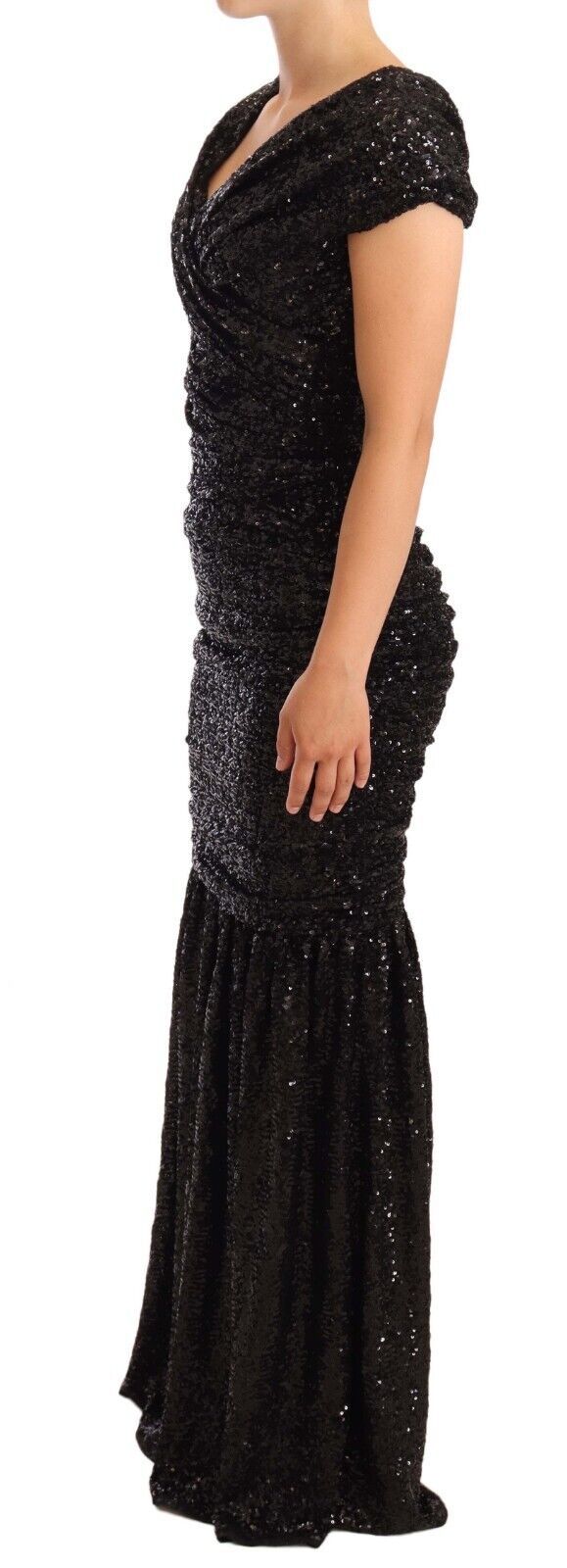 Dolce & Gabbana Elegant Black Sequined Open Shoulder Gown - Elegance Online Limited