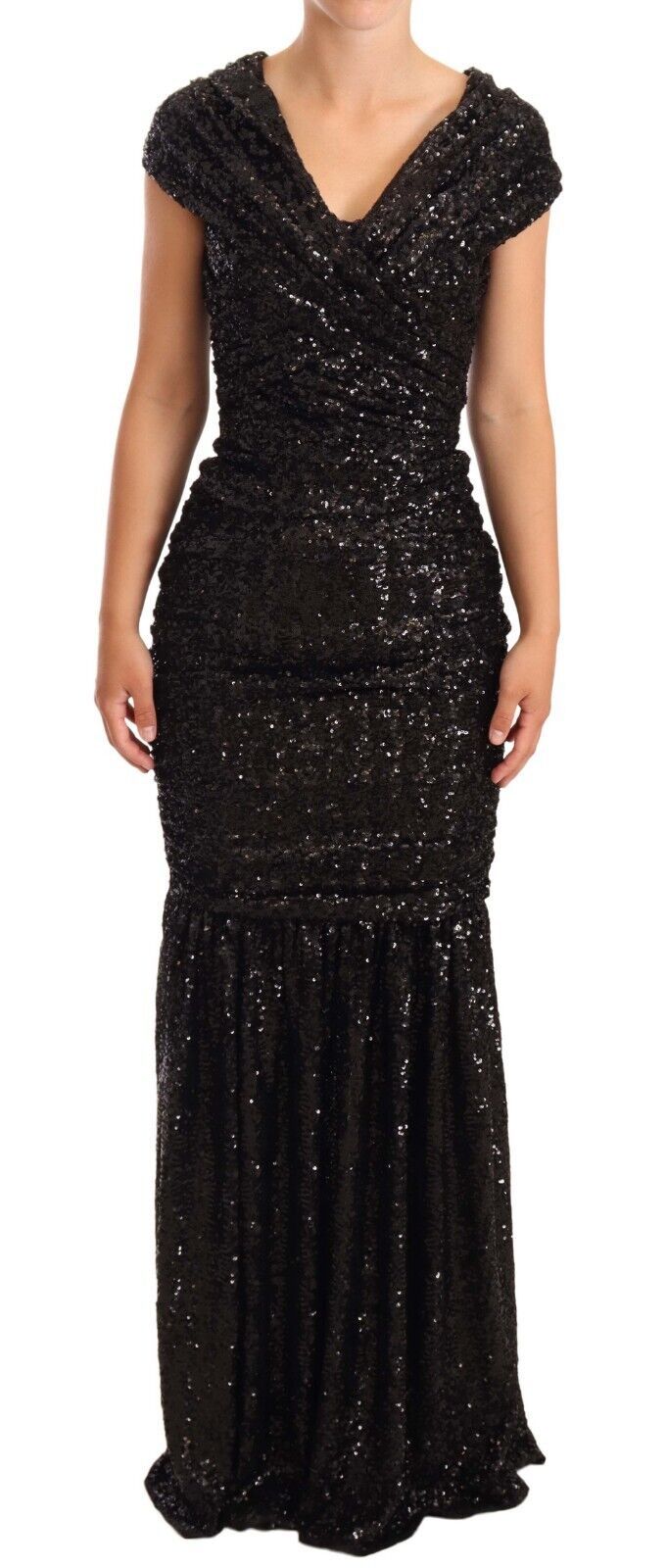 Dolce & Gabbana Elegant Black Sequined Open Shoulder Gown - Elegance Online Limited
