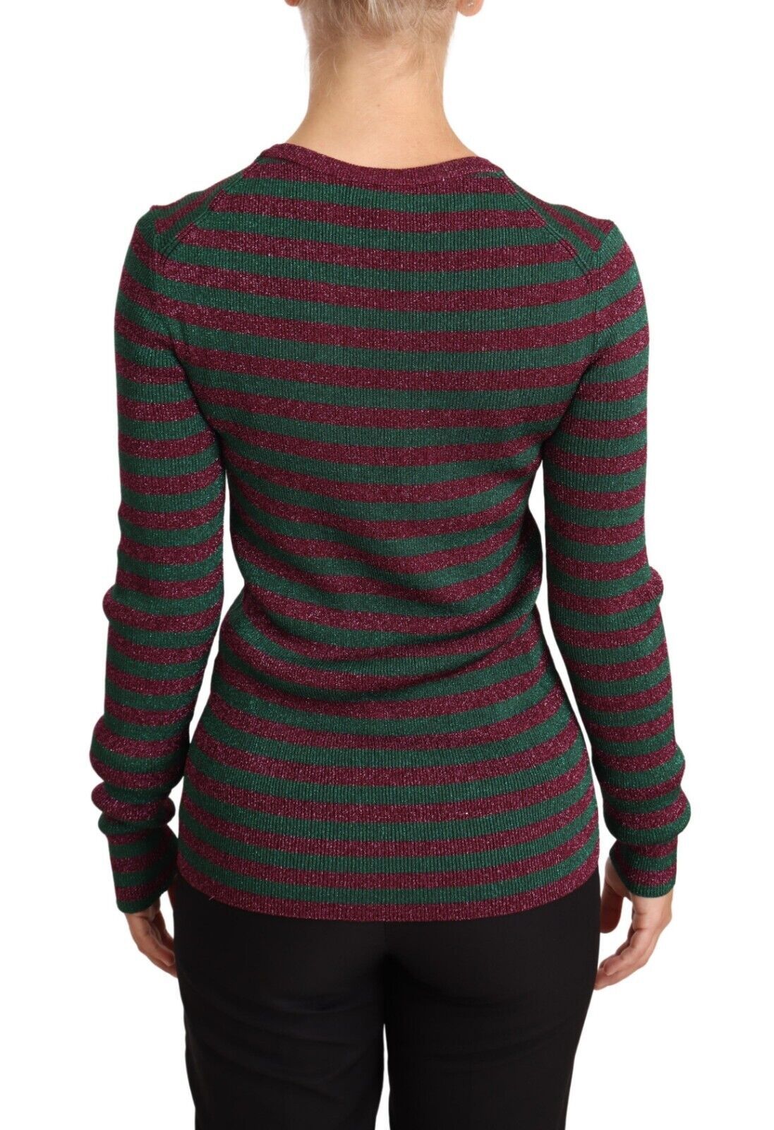 Dolce & Gabbana Elegant Maroon and Green Striped Crewneck Sweater - Elegance Online Limited