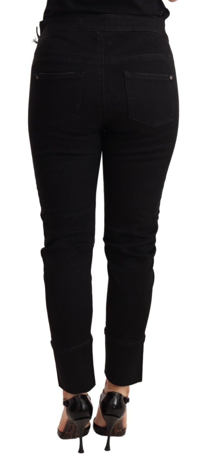 Ermanno Scervino Chic Low Waist Skinny Black Cotton Trousers - Elegance Online Limited