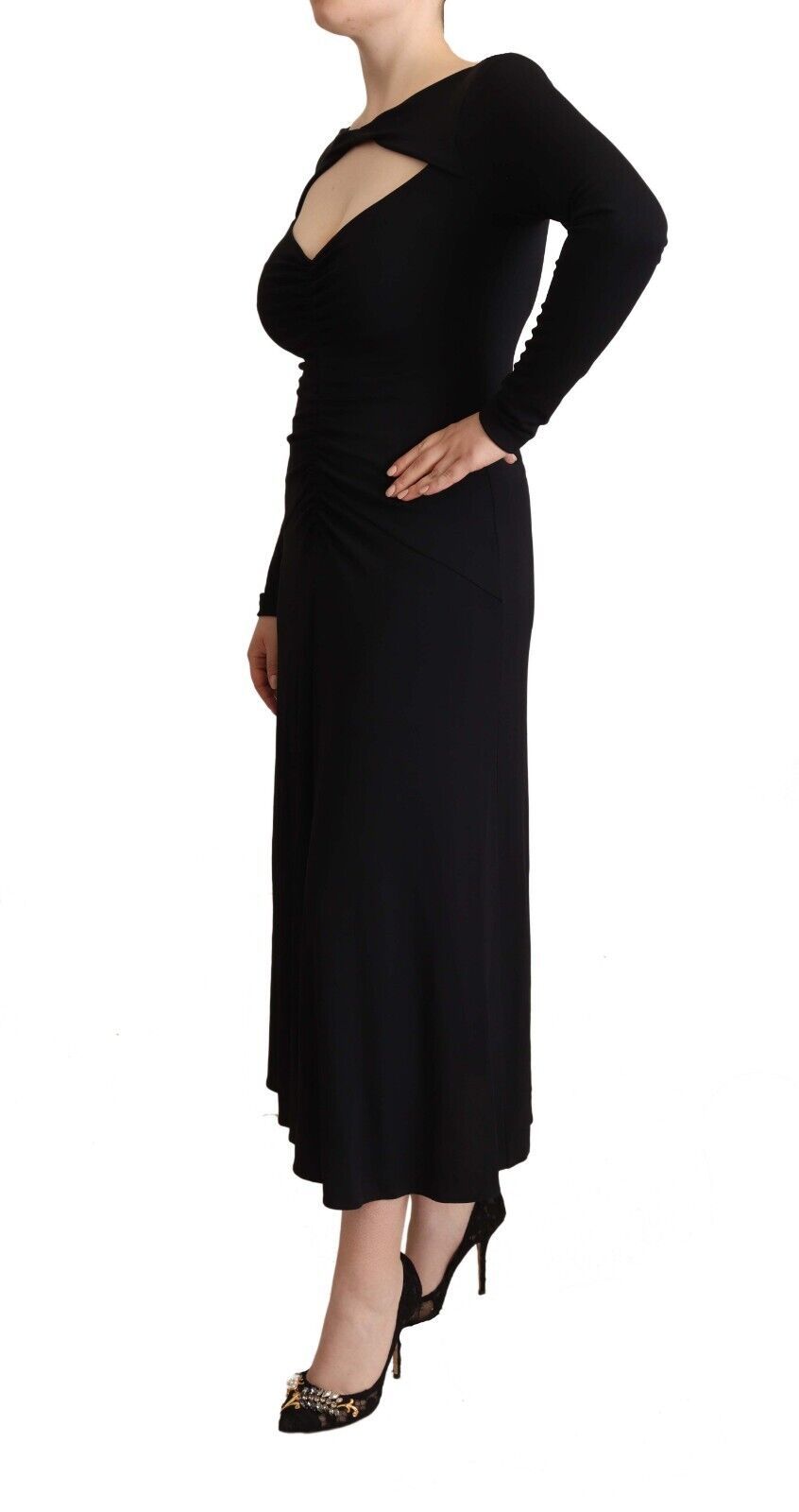PINKO Elegant Black Nylon Stretch Maxi Dress - Elegance Online Limited