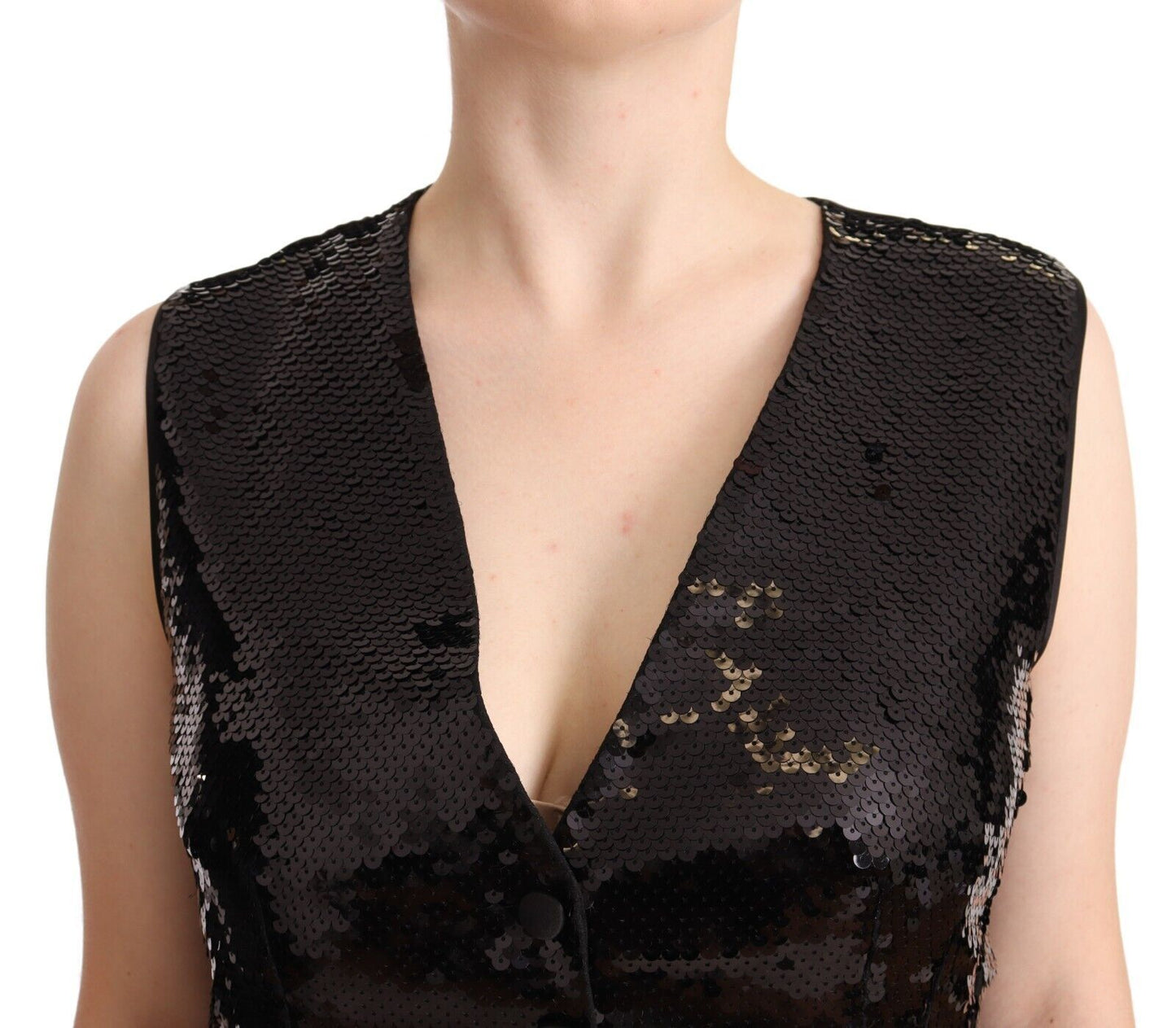 Dolce & Gabbana Elegant Black Sequined Sleeveless Vest Top - Elegance Online Limited