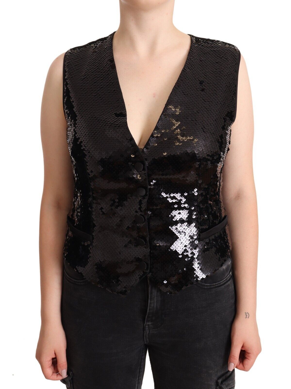Dolce & Gabbana Elegant Black Sequined Sleeveless Vest Top - Elegance Online Limited
