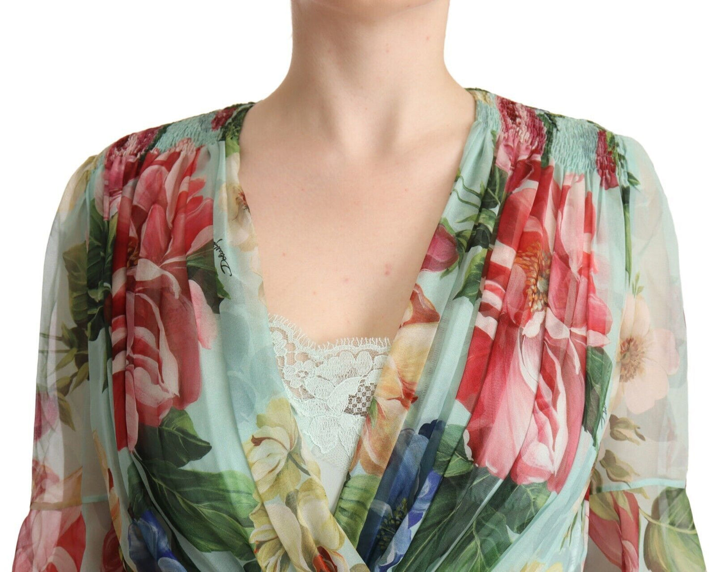 Dolce & Gabbana Elegant Floral Green Midi Silk Dress - Elegance Online Limited