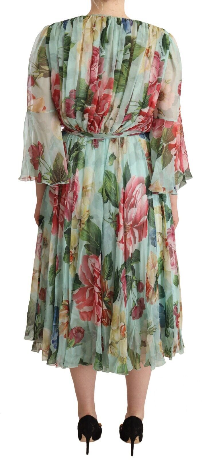 Dolce & Gabbana Elegant Floral Green Midi Silk Dress - Elegance Online Limited