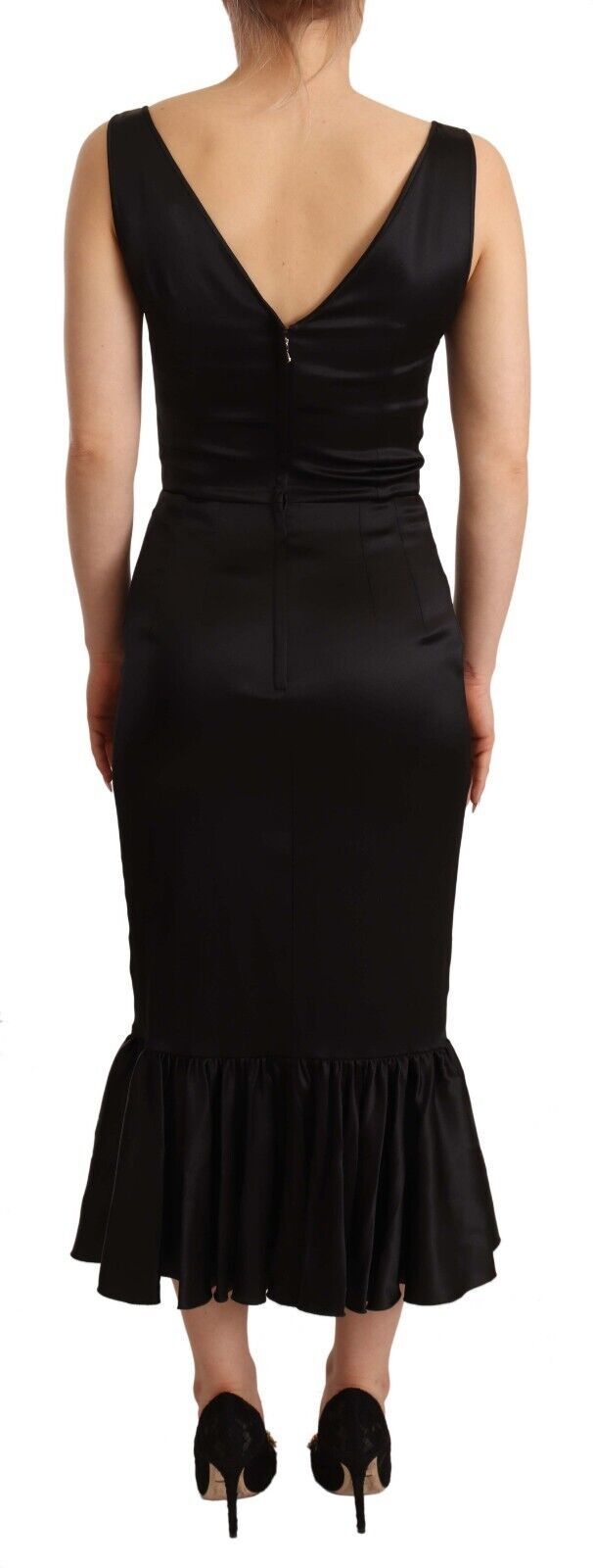 Dolce & Gabbana Elegant Black Silk Midi Sheath Dress - Elegance Online Limited