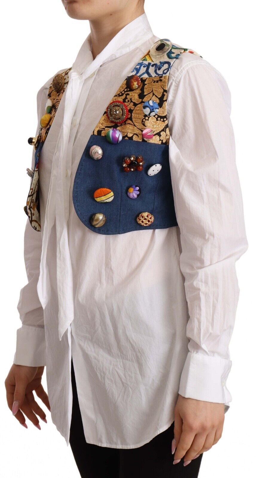 Dolce & Gabbana Multicolor Cropped Vest Top with Button Accents - Elegance Online Limited
