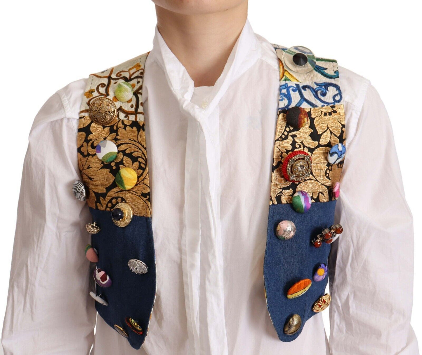 Dolce & Gabbana Multicolor Cropped Vest Top with Button Accents - Elegance Online Limited