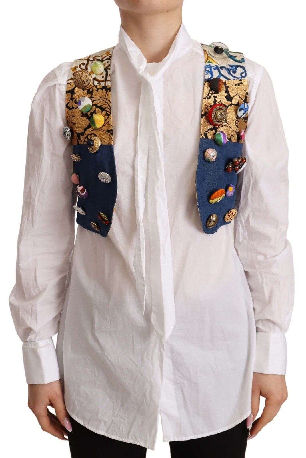 Dolce & Gabbana Multicolor Cropped Vest Top with Button Accents - Elegance Online Limited