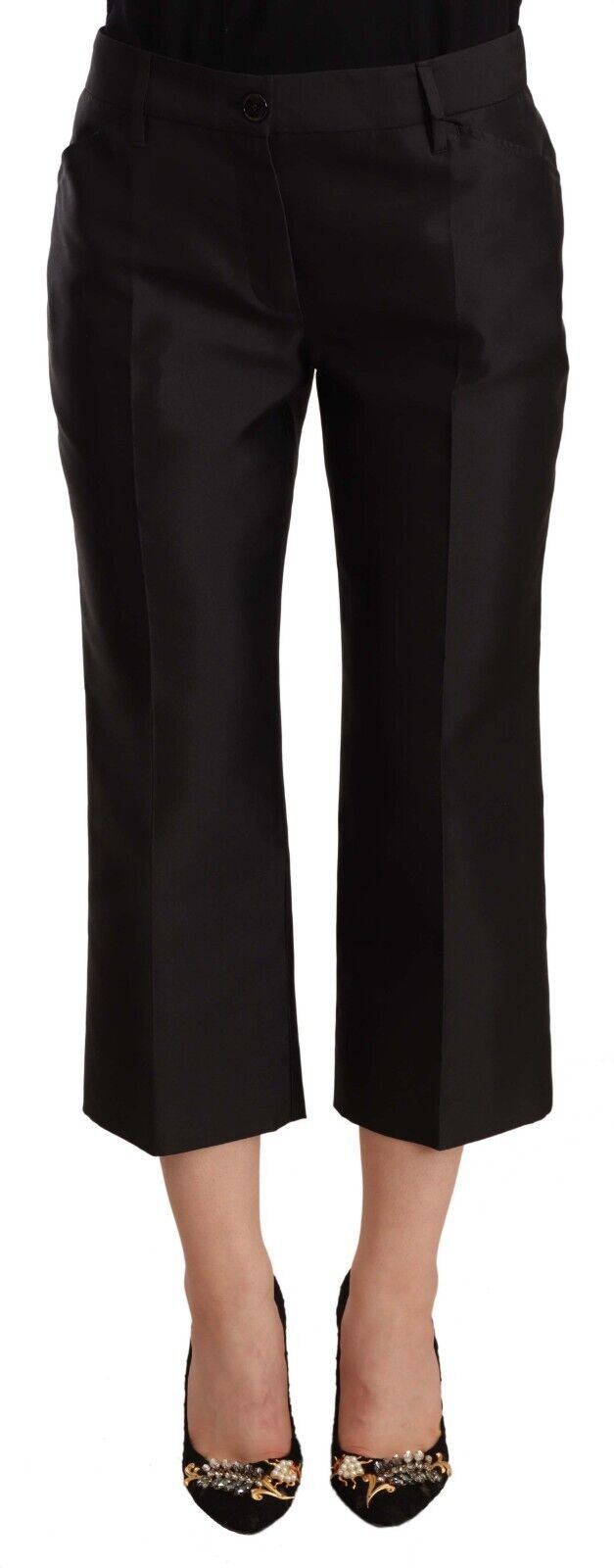 Dolce & Gabbana Chic Silk Cropped Trousers in Timeless Black - Elegance Online Limited