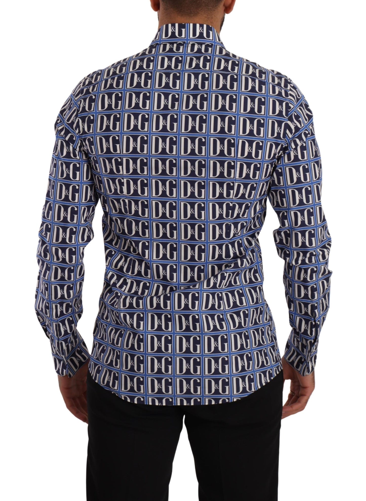Dolce & Gabbana Slim Fit Blue Logo Cotton Shirt - Elegance Online Limited
