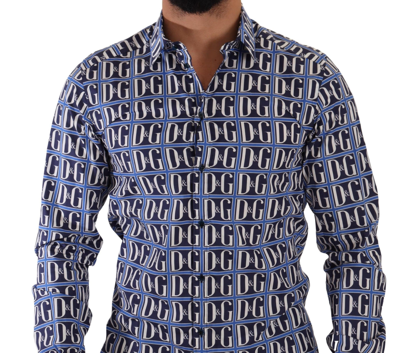 Dolce & Gabbana Slim Fit Blue Logo Cotton Shirt - Elegance Online Limited