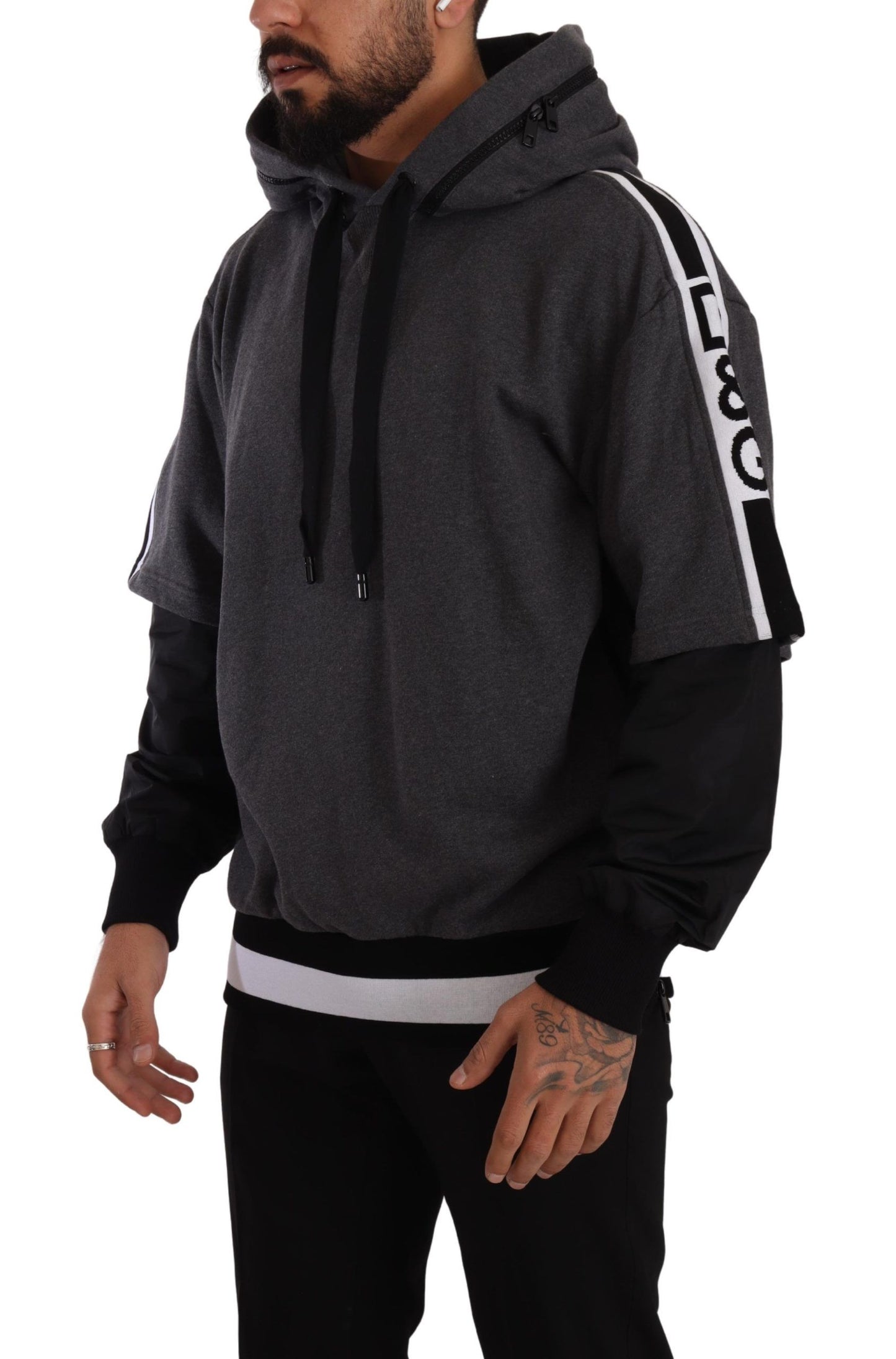 Dolce & Gabbana Elegant Hooded Black & Gray Pullover Sweatshirt - Elegance Online Limited