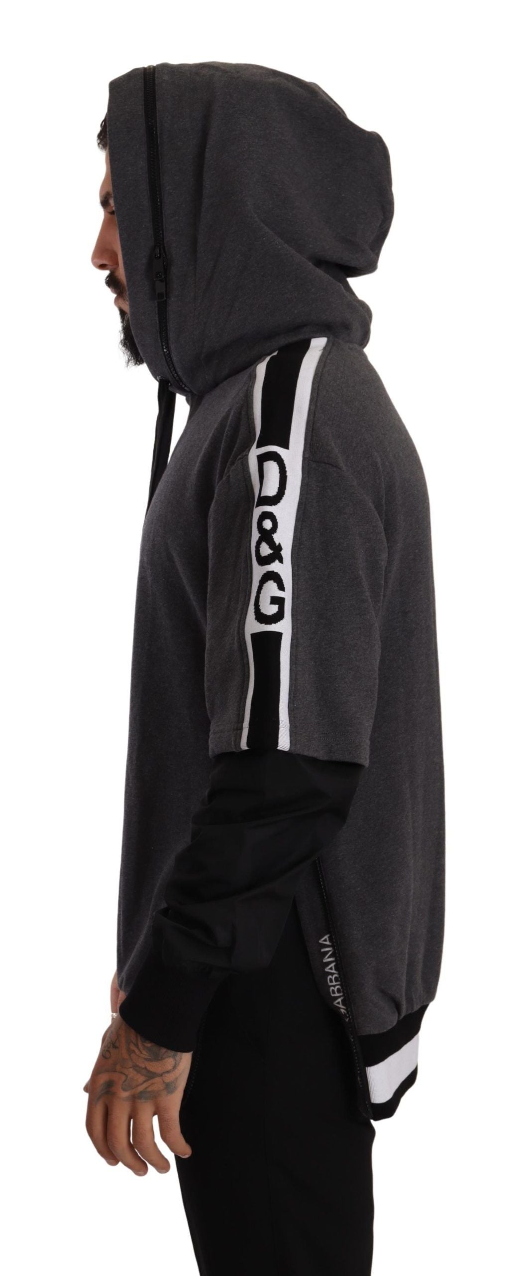 Dolce & Gabbana Elegant Hooded Black & Gray Pullover Sweatshirt - Elegance Online Limited