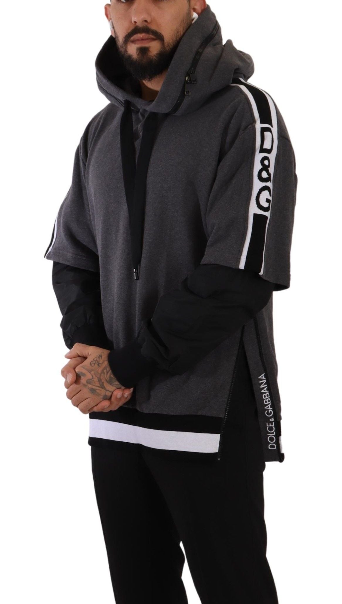 Dolce & Gabbana Elegant Hooded Black & Gray Pullover Sweatshirt - Elegance Online Limited