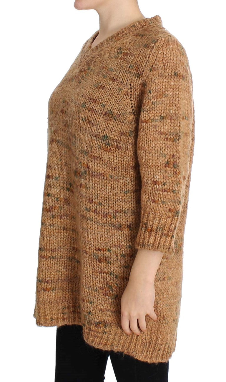 PINK MEMORIES Chic Brown Oversize Knitted V-Neck Sweater - Elegance Online Limited