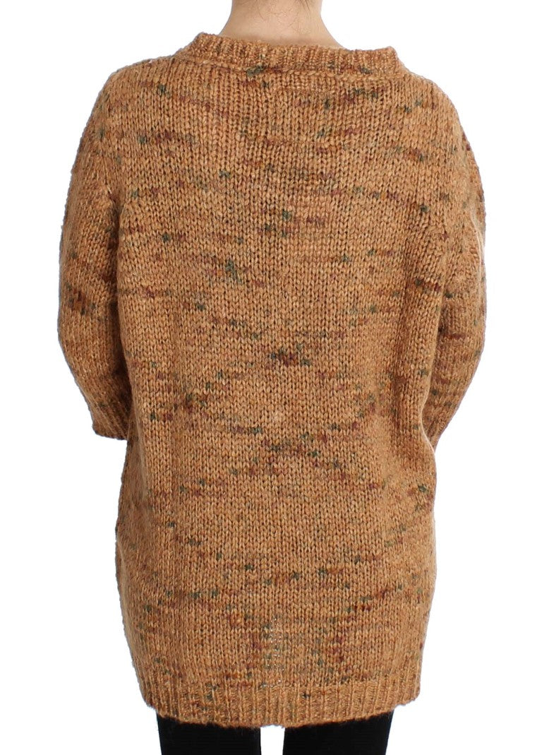 PINK MEMORIES Chic Brown Oversize Knitted V-Neck Sweater - Elegance Online Limited