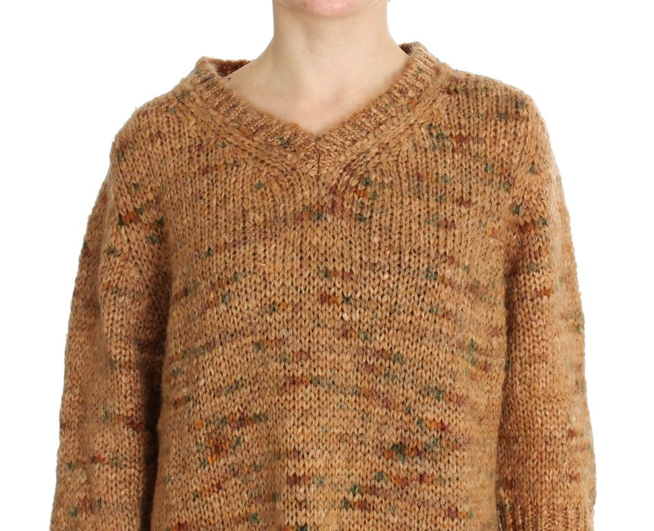 PINK MEMORIES Chic Brown Oversize Knitted V-Neck Sweater - Elegance Online Limited