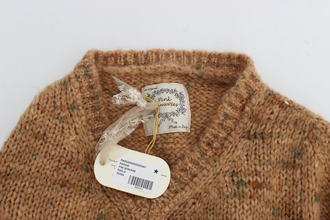 PINK MEMORIES Chic Brown Oversize Knitted V-Neck Sweater - Elegance Online Limited