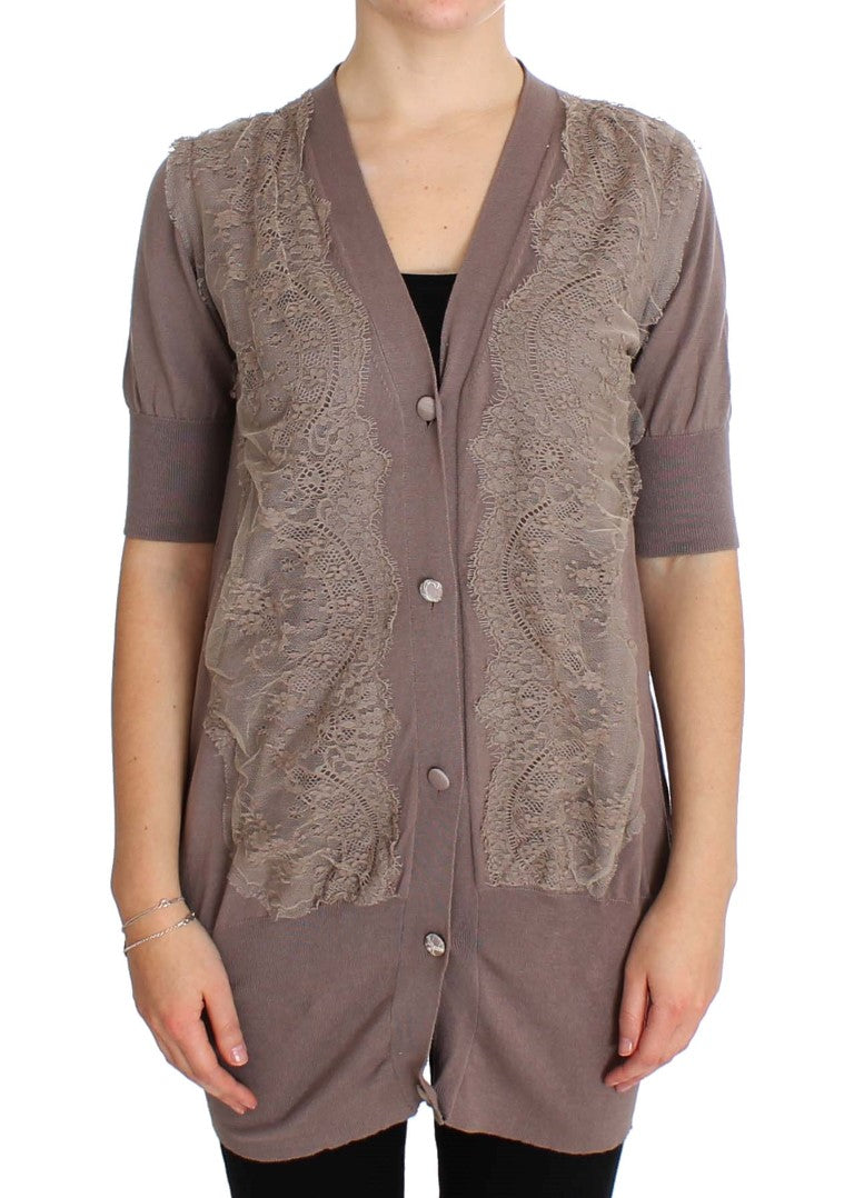 PINK MEMORIES Elegant Purple Cotton Lace Cardigan Sweater - Elegance Online Limited