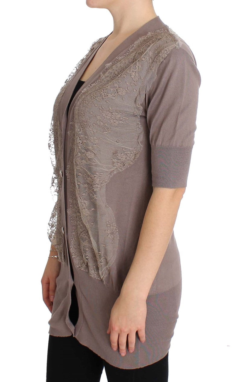 PINK MEMORIES Elegant Purple Cotton Lace Cardigan Sweater - Elegance Online Limited