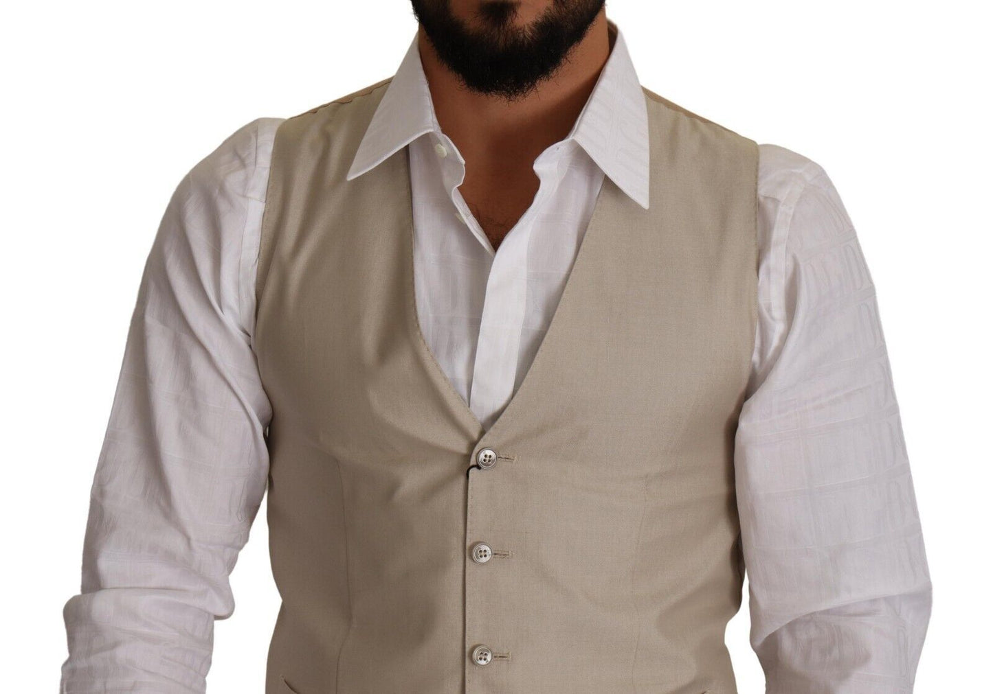 Dolce & Gabbana Beige Cotton Silk Formal Dress Vest - Elegance Online Limited