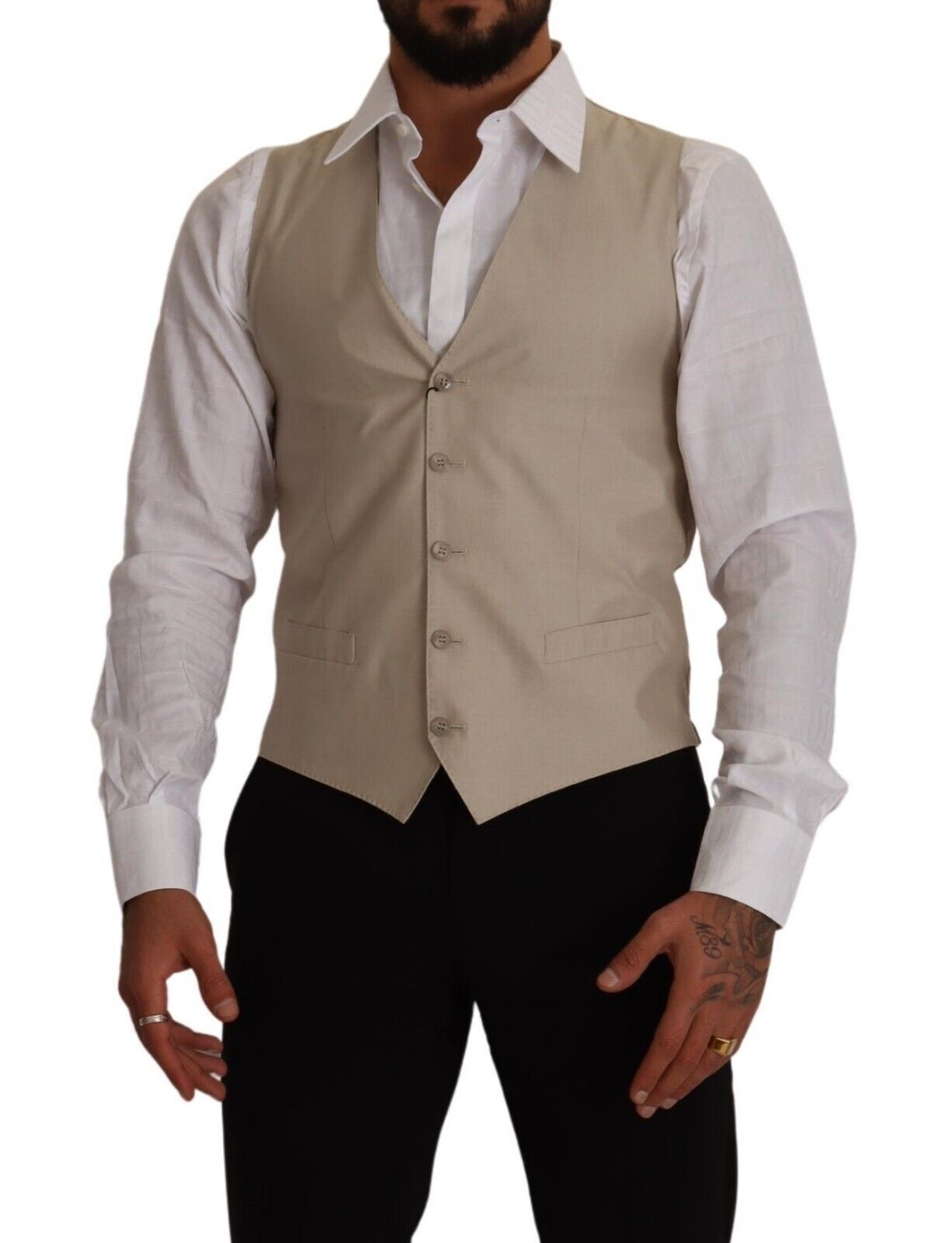 Dolce & Gabbana Beige Cotton Silk Formal Dress Vest - Elegance Online Limited