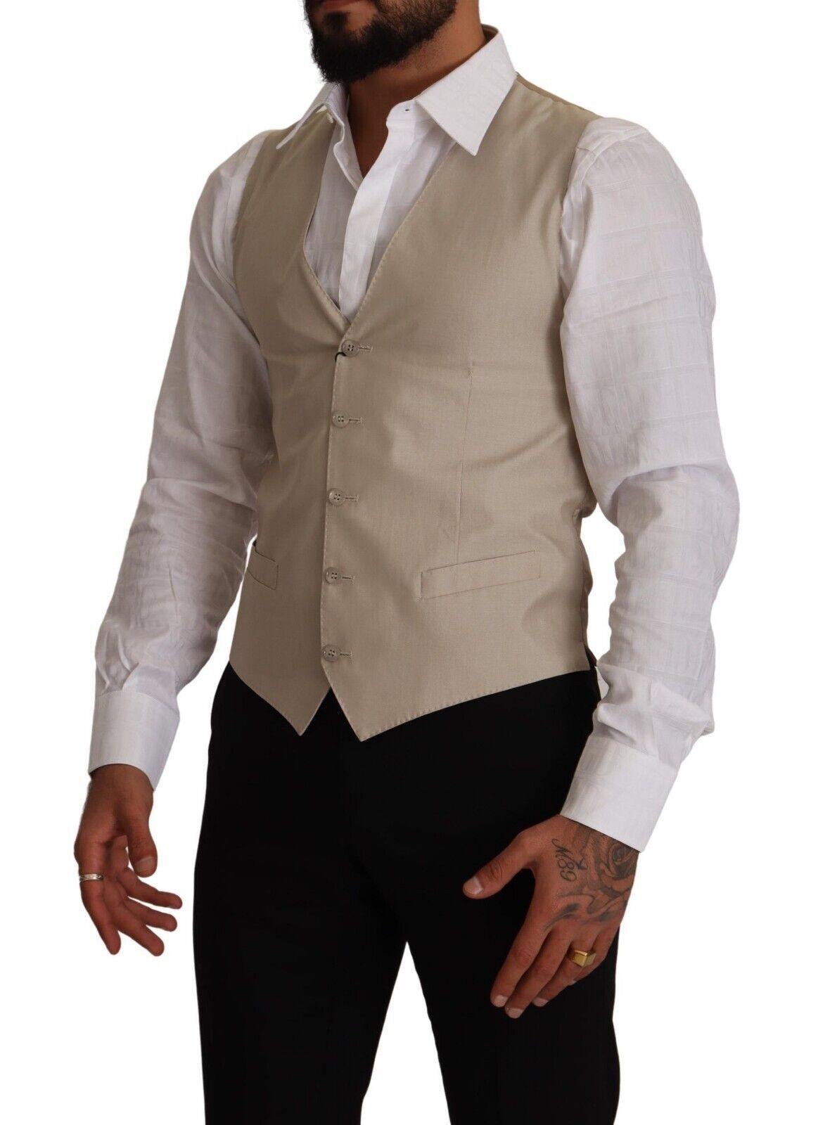 Dolce & Gabbana Beige Cotton Silk Formal Dress Vest - Elegance Online Limited