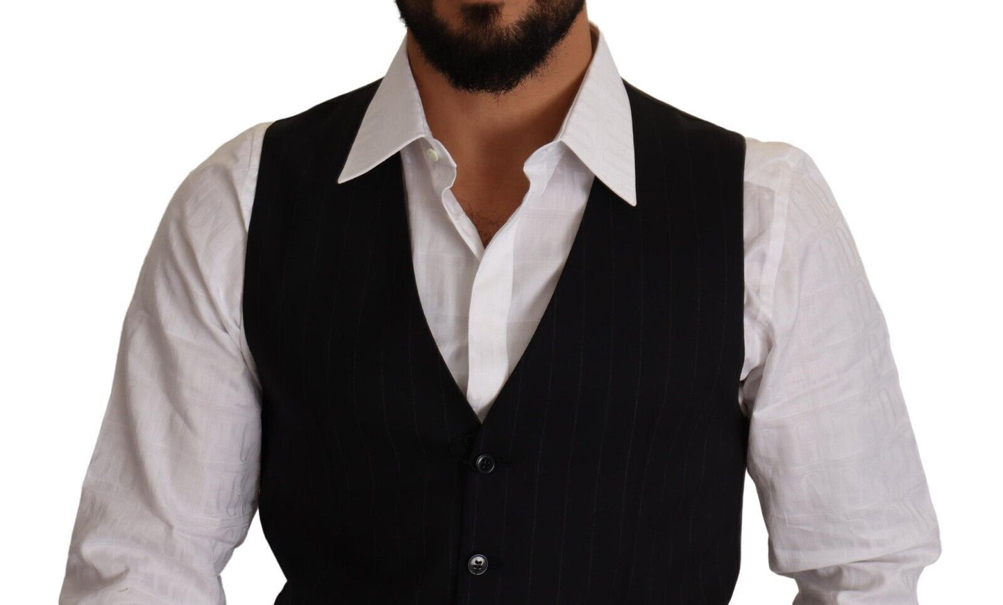 Dolce & Gabbana Elegant Blue Striped Dress Vest - Elegance Online Limited
