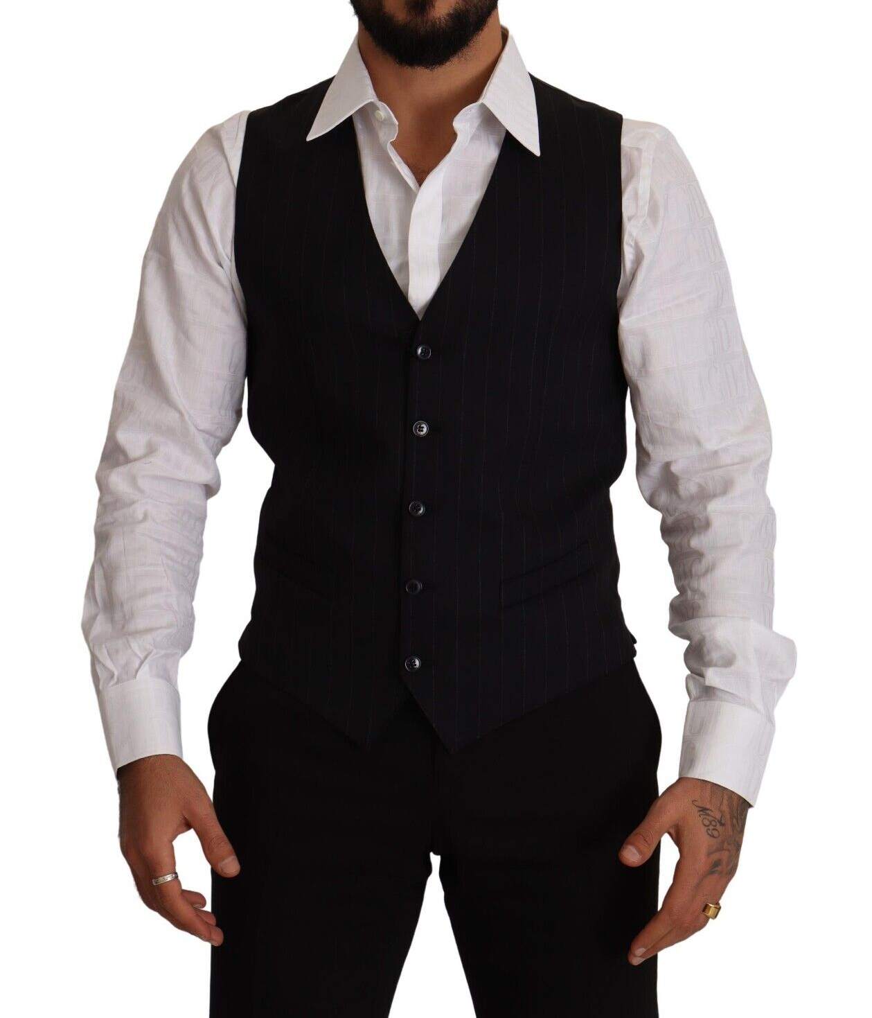 Dolce & Gabbana Elegant Blue Striped Dress Vest - Elegance Online Limited