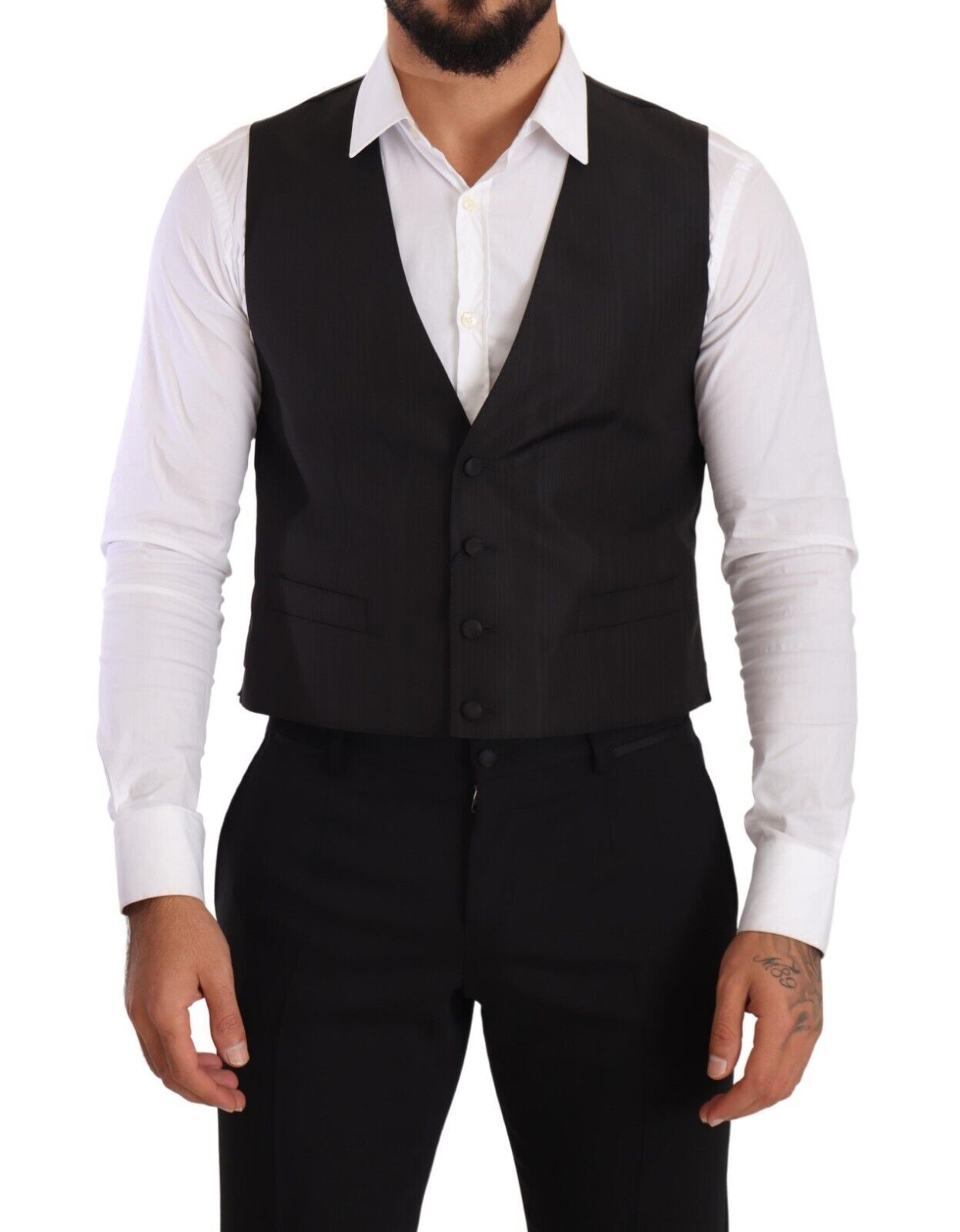 Dolce & Gabbana Elegant Gray Silk Dress Vest - Elegance Online Limited
