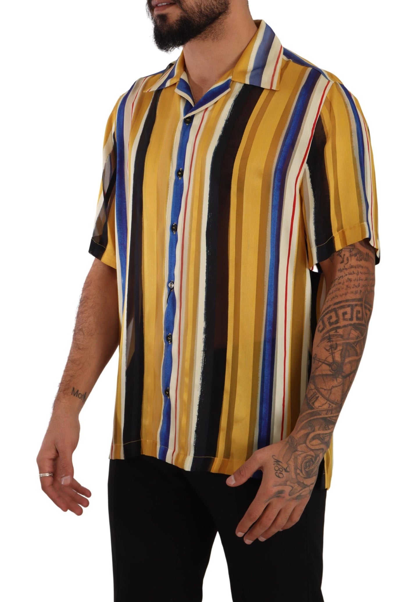 Dolce & Gabbana Yellow Striped Silk-Blend Men's Shirt - Elegance Online Limited