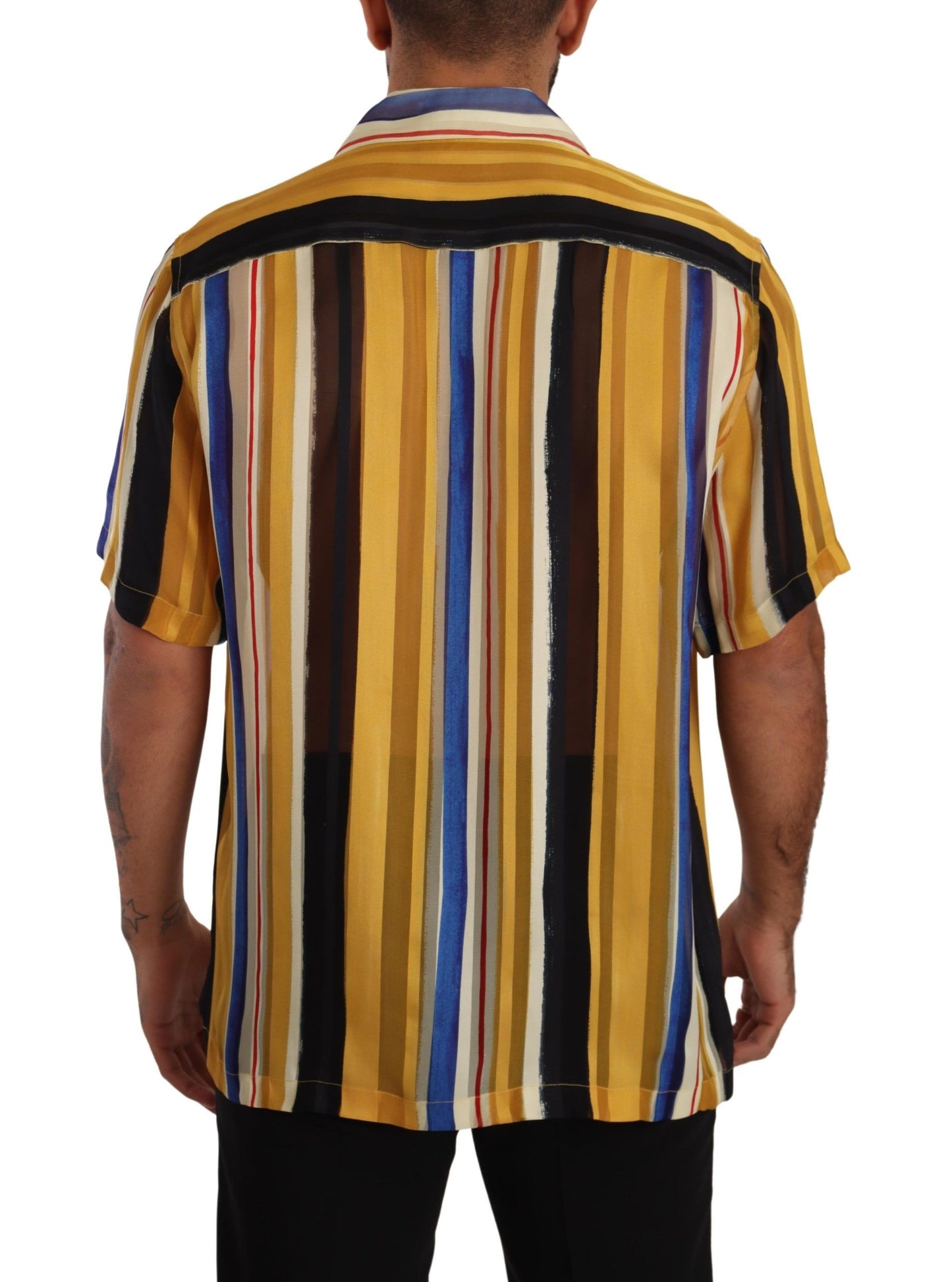 Dolce & Gabbana Yellow Striped Silk-Blend Men's Shirt - Elegance Online Limited