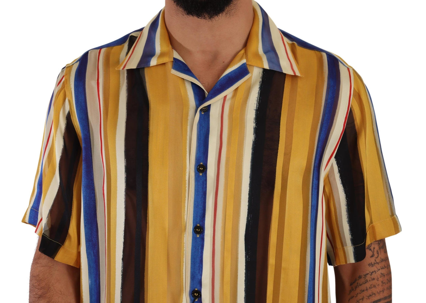 Dolce & Gabbana Yellow Striped Silk-Blend Men's Shirt - Elegance Online Limited