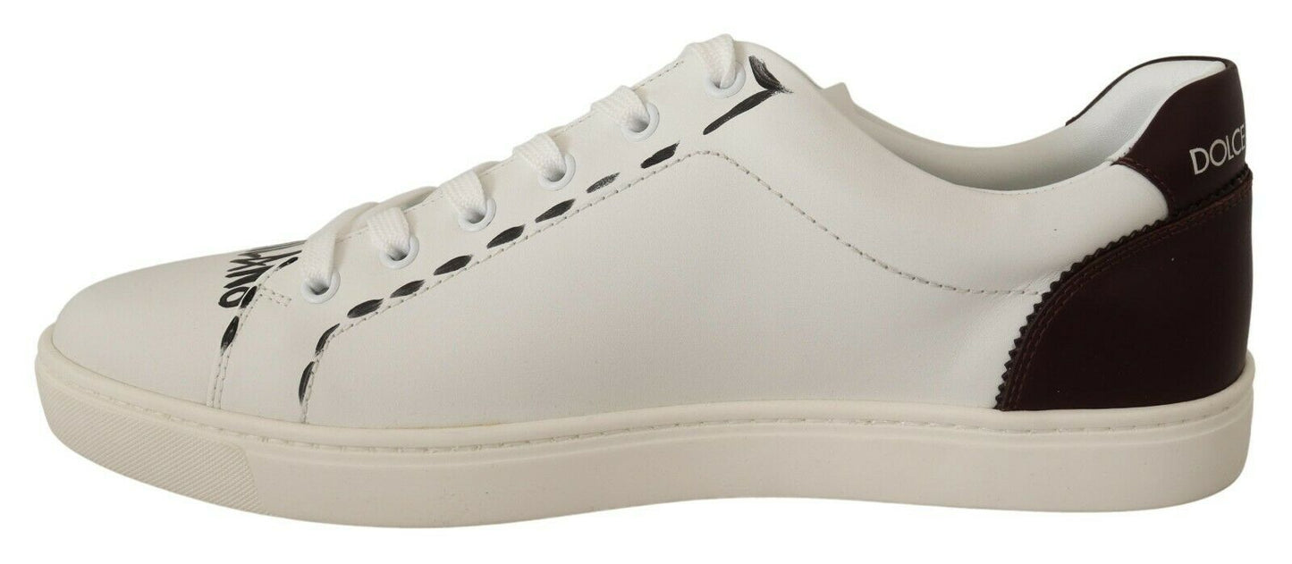 Dolce & Gabbana White Bordeaux Leather Low Tops Sneakers
