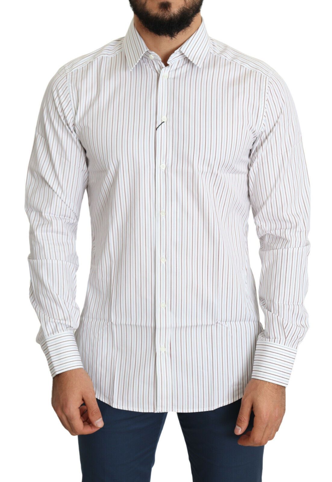 Dolce & Gabbana Elegant White Striped Cotton Dress Shirt - Elegance Online Limited