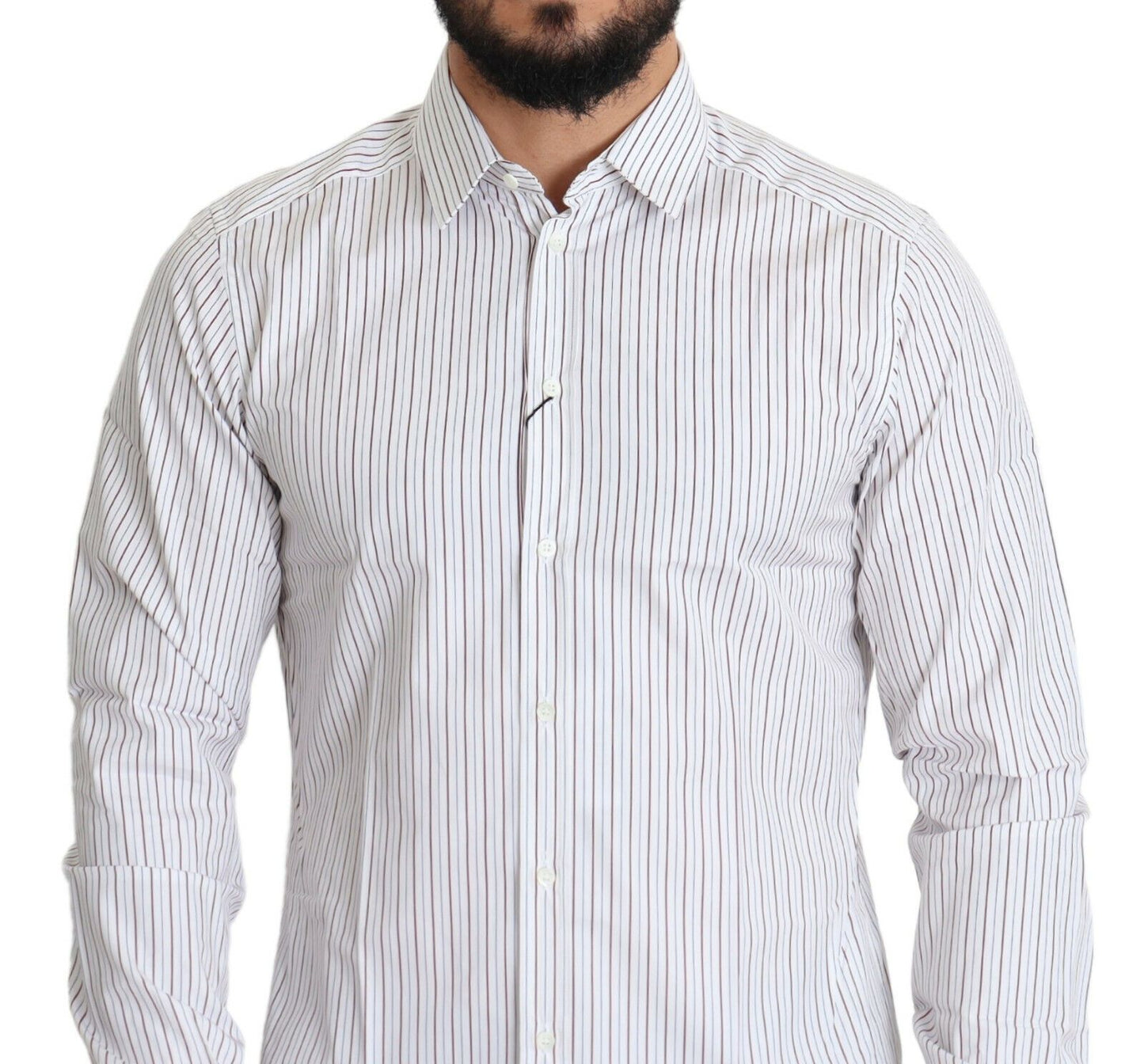 Dolce & Gabbana Elegant White Striped Cotton Dress Shirt - Elegance Online Limited