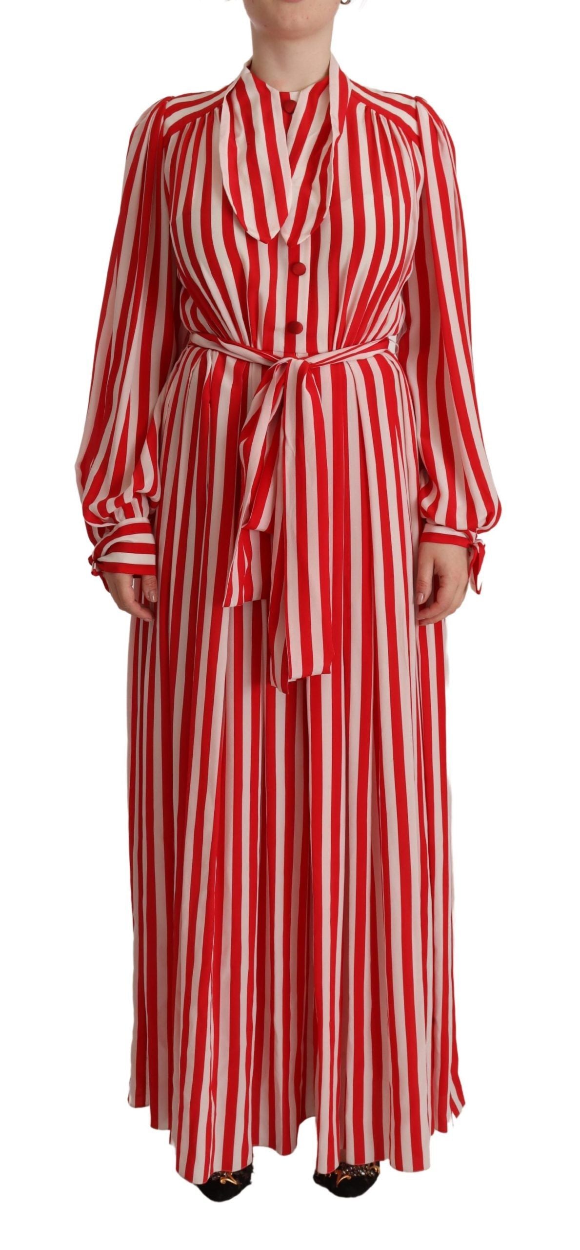 Dolce & Gabbana Elegant Striped Silk Maxi Dress - Elegance Online Limited