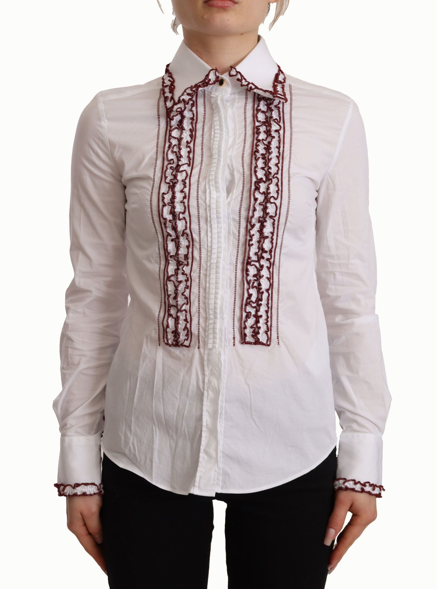 Dolce & Gabbana Elegant White Cotton Long Sleeve Polo Top - Elegance Online Limited