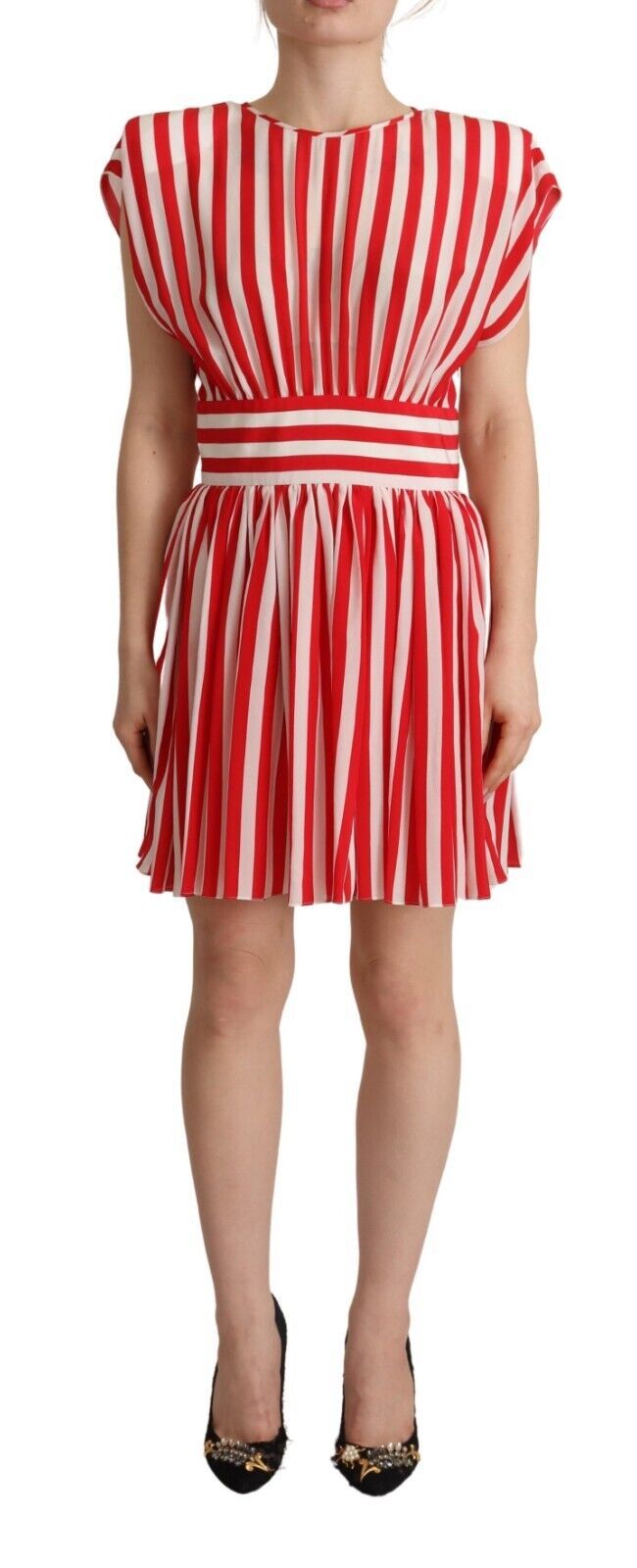 Robe courte trapèze élégante en soie à rayures Dolce & Gabbana