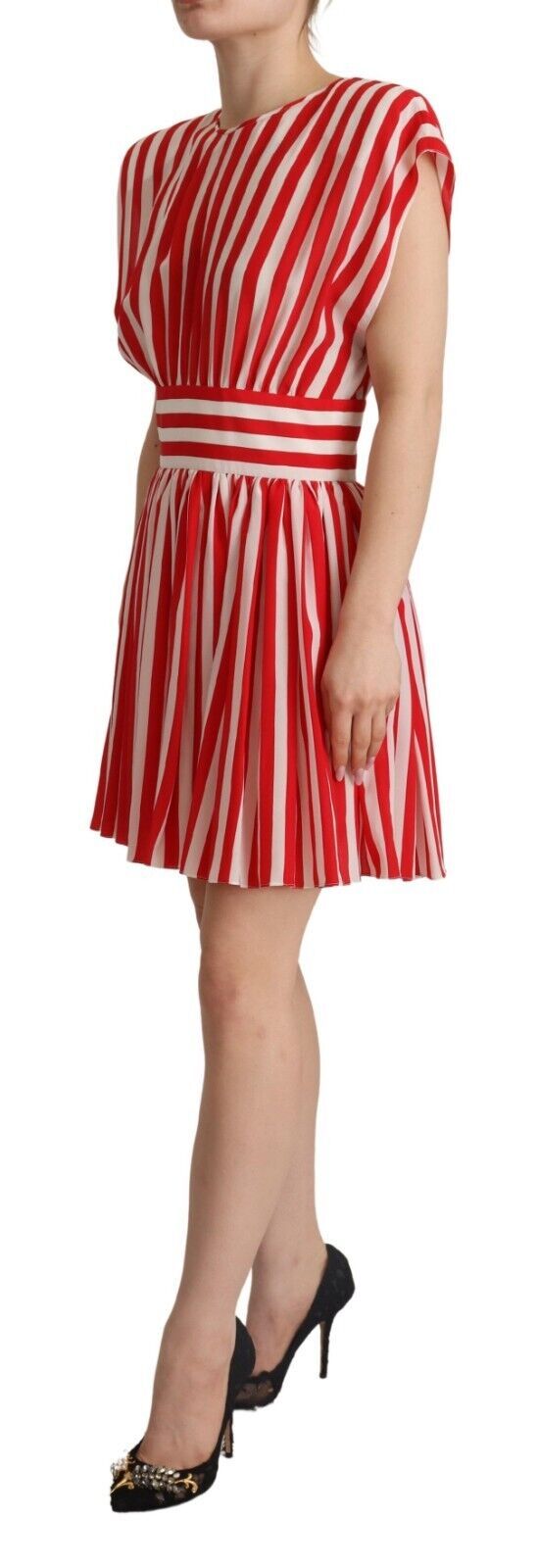 Robe courte trapèze élégante en soie à rayures Dolce & Gabbana