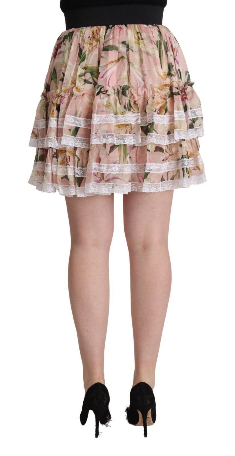 Mini-jupe trapèze à volants et imprimé lys Dolce & Gabbana