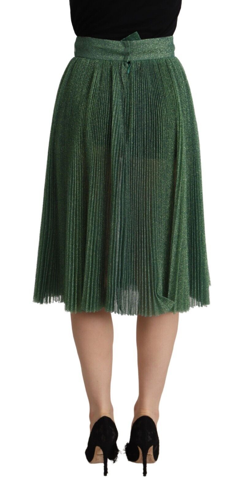 Jupe mi-longue plissée coupe trapèze vert métallisé Dolce & Gabbana