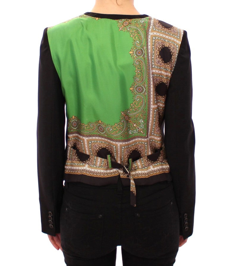 Dolce & Gabbana Elegant Silk-Blend Black Blazer with Scarf Back Detail - Elegance Online Limited