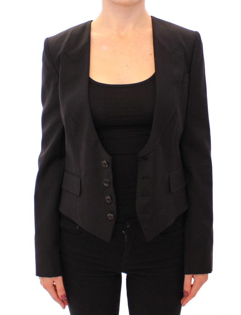 Dolce & Gabbana Elegant Silk-Blend Black Blazer with Scarf Back Detail - Elegance Online Limited
