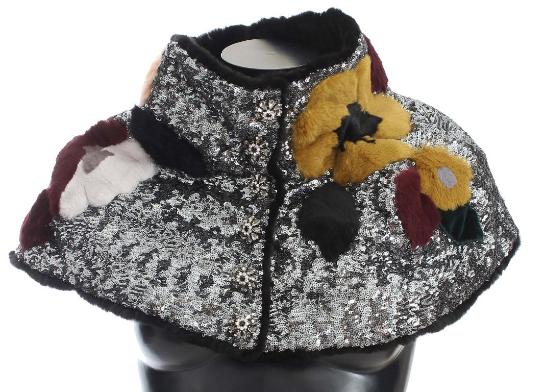 Dolce & Gabbana Elegant Floral Sequined Fur Scarf - Elegance Online Limited