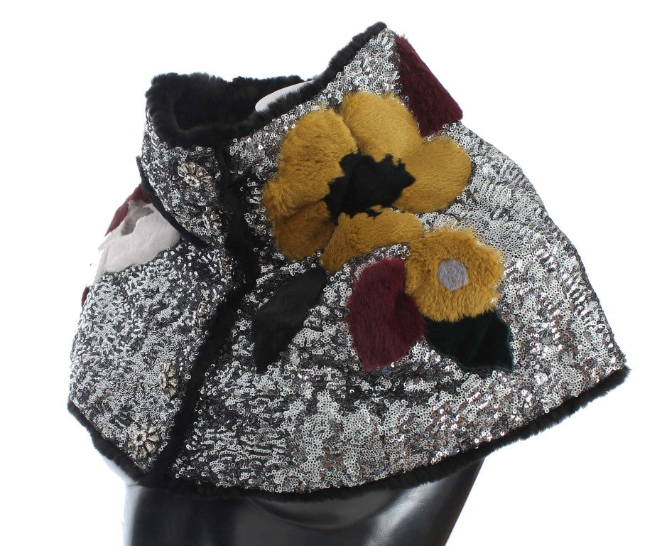 Dolce & Gabbana Elegant Floral Sequined Fur Scarf - Elegance Online Limited