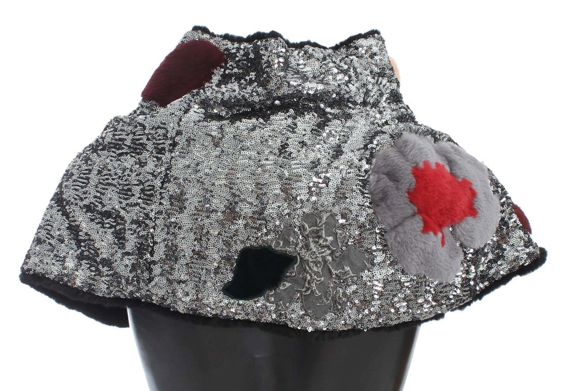 Dolce & Gabbana Elegant Floral Sequined Fur Scarf - Elegance Online Limited