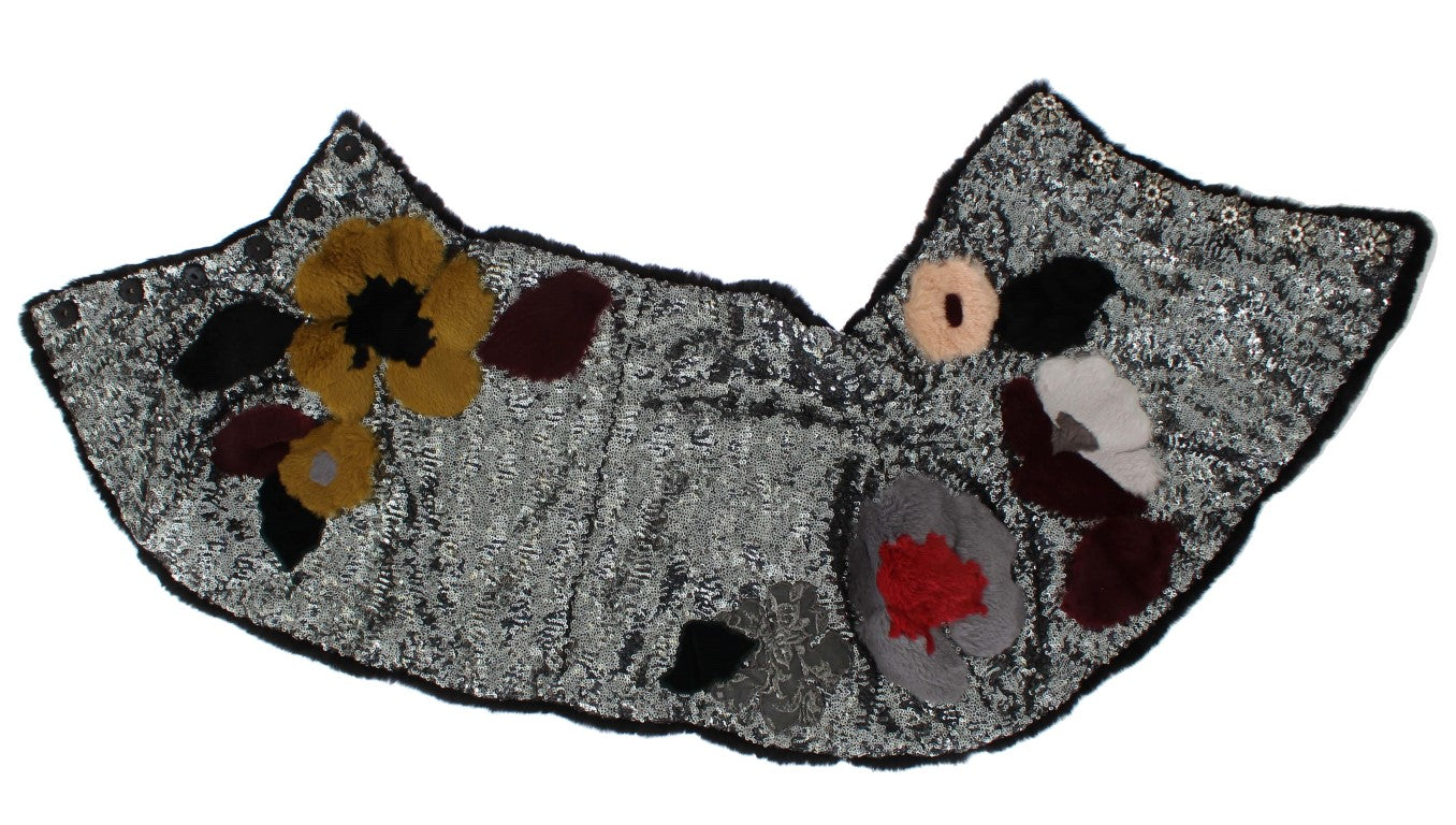Dolce & Gabbana Elegant Floral Sequined Fur Scarf - Elegance Online Limited