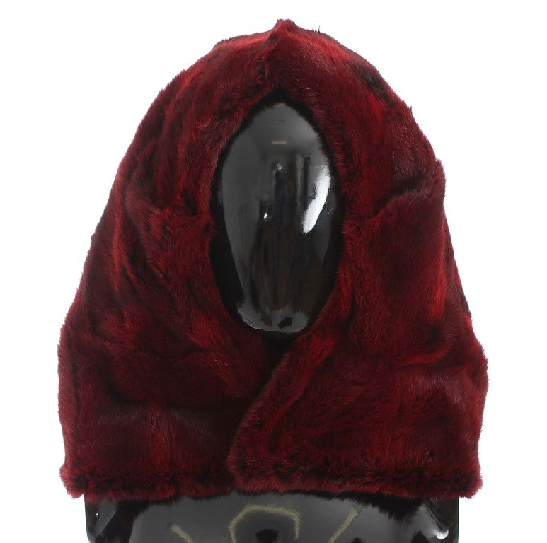 Dolce & Gabbana Luxurious Bordeaux Fur Hooded Scarf Wrap - Elegance Online Limited
